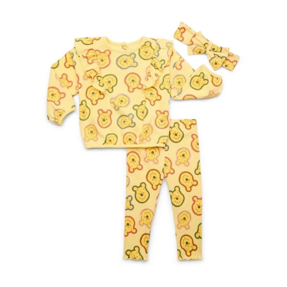 Disney Winnie the Pooh Baby Outfit Set Sweatshirt Leggings‎ Headband Yellow Cute